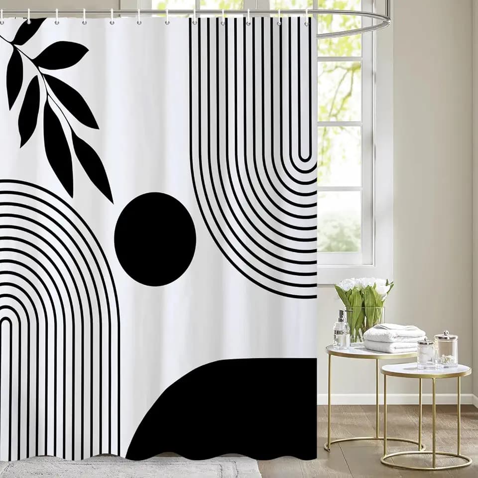 Extra Long Boho Shower Curtain Mid Century Modern Shower Curtains for Bathroom Black White Geometric Minimalist Abstract Bohemian Fabric Bathroom Shower Curtain Set 72x96 Inch
