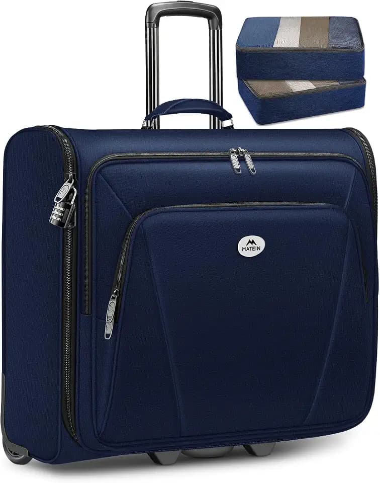 MATEIN Rolling Garment Bags for Travel, Large 2-Wheeled Suit Carrier, Blue