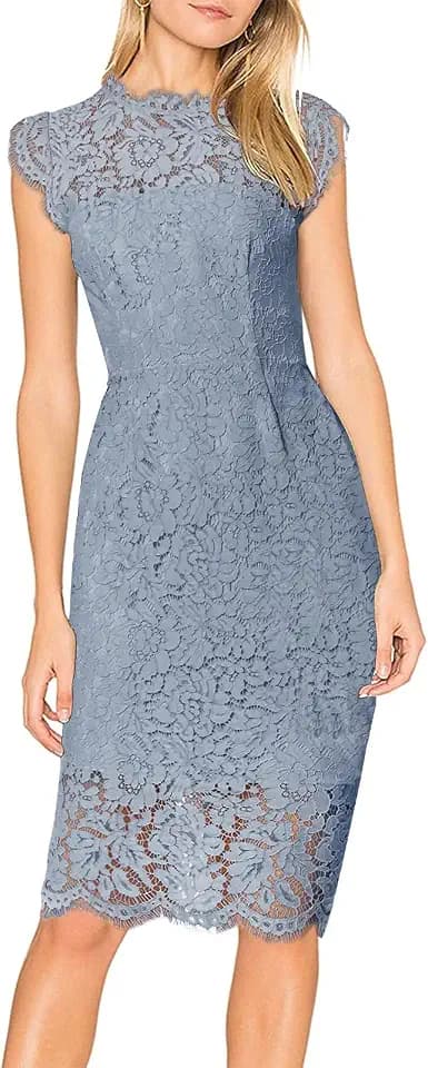 MEROKEETY Women's Lace Floral Cocktail Wedding Guest Elegant Formal Dresses