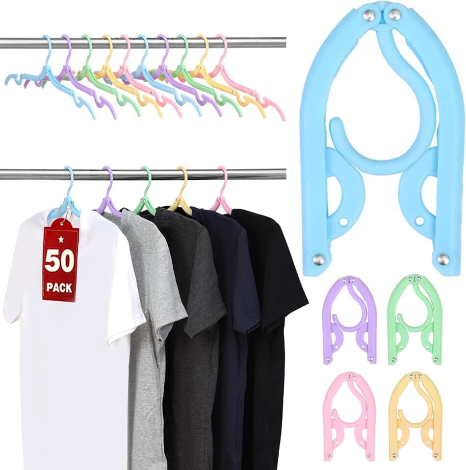 50 Pcs Travel Hangers, Cruise Ship Essentials Foldable Hangers Plastic Travel Essentials, Portable Cruises Must Haves 2026 for Skirt, Suitcase, RV Camping Airplane Europe Vacation Essential