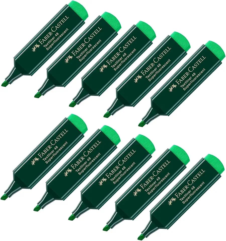 Faber-Castell - Textmarker Textliner 48, Neon Grün, 10 Stück