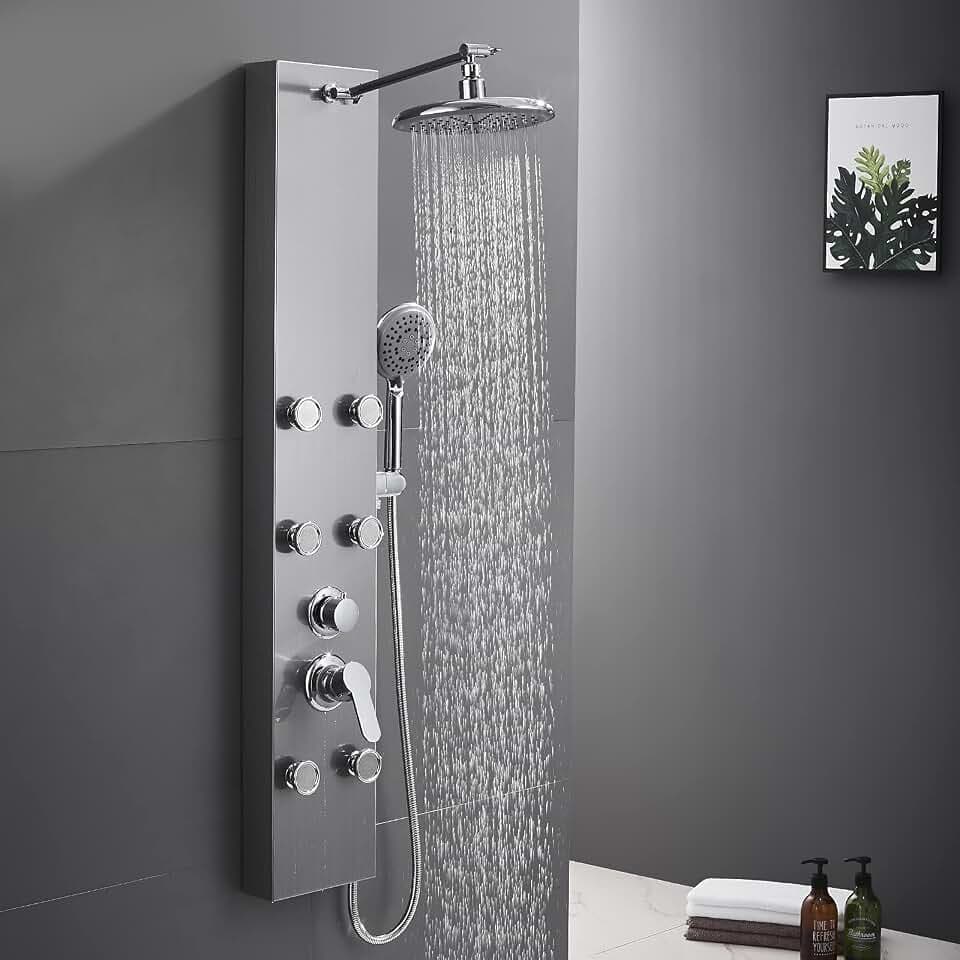 ROVATE Shower Panel Tower System with Adjustable 6 Body Jets, Brushed