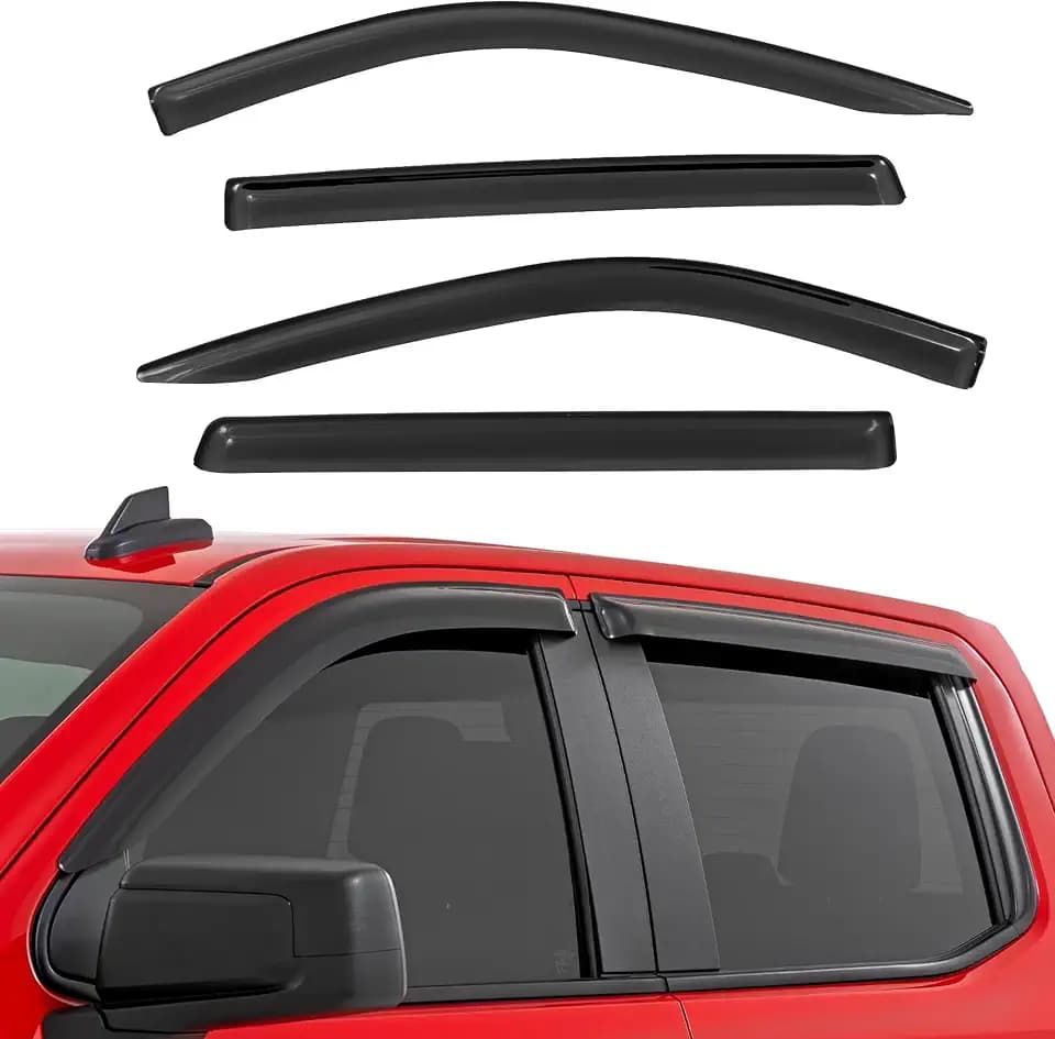 Rough Country Tape-on Window Rain Guards for Chevy Silverado & GMC Sierra 1500/2500HD/3500HD Crew Cab (2019-2025) - Low Profile Window Visors, 4-Pc Rain Guard for Trucks