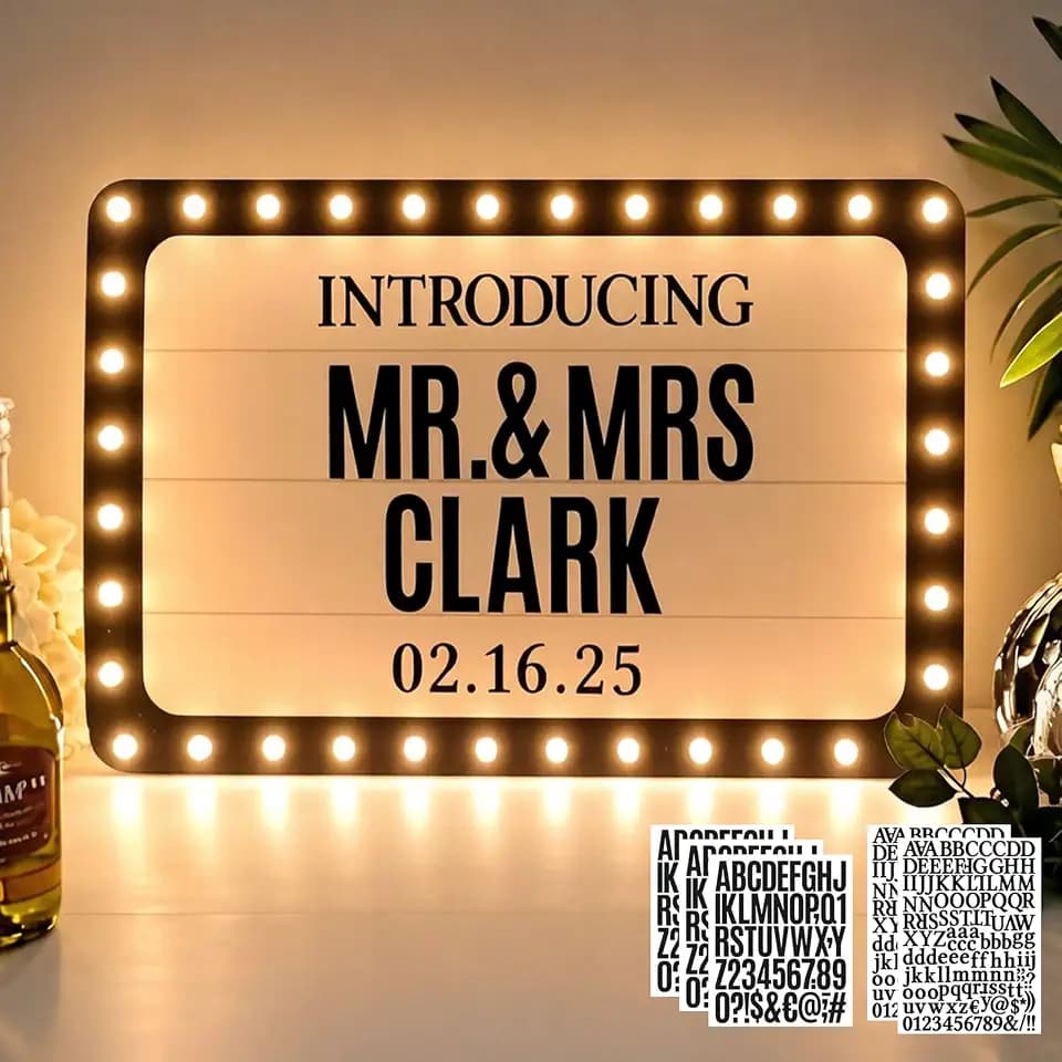 16IN Wedding Bottle Service Sign, Personalized Wedding Entrance Props Led Marquee Sign for Reception, Custom Light up Marquee Sign with Stickers for Bridal Engagement Anniversary Nightclub Gift