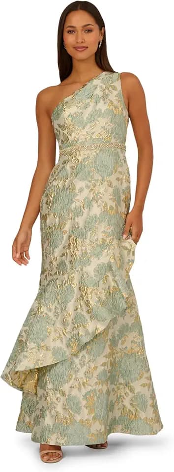 Adrianna Papell Metallic Jacquard Gown, Sage Multi, 12