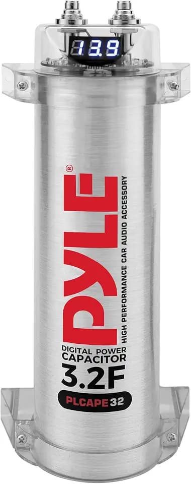 Pyle 3.2 Farad Digital Power Capacitor for Car Audio Systems - Blue LED Voltage Display, Over Voltage Protection, 12-24V DC, Amplifier Power Stabilizer with Mounting Hardware