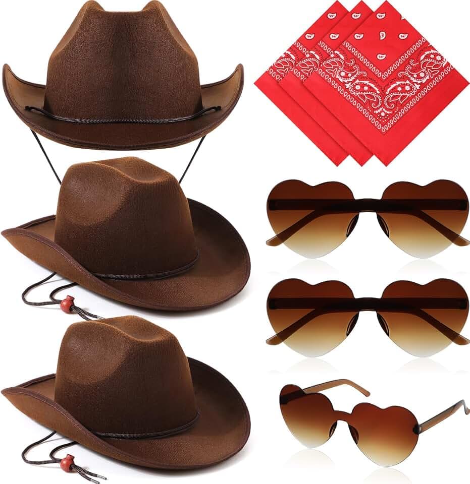 Geyoga 9 Pcs Adults Cowboy Hat Costume Set