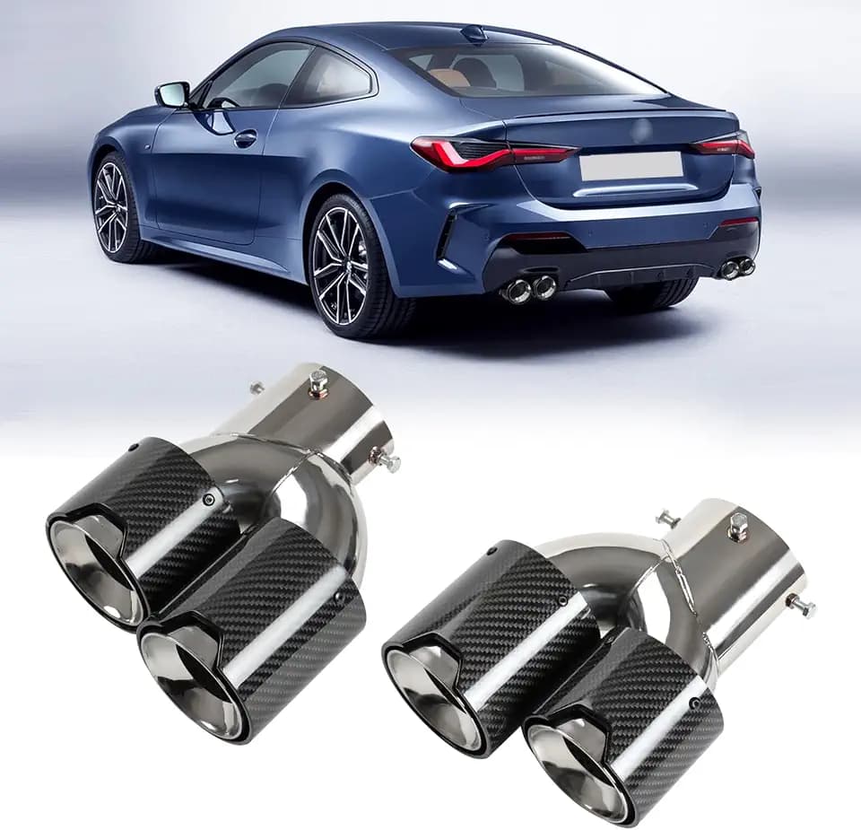 2-Pack Carbon Fiber Dual Exhaust Tips for BMW G20 M340i 330i 330e / G42 M240i / G22 G23 M440i Stainless Steel Inner Layer Tailpipe Tip