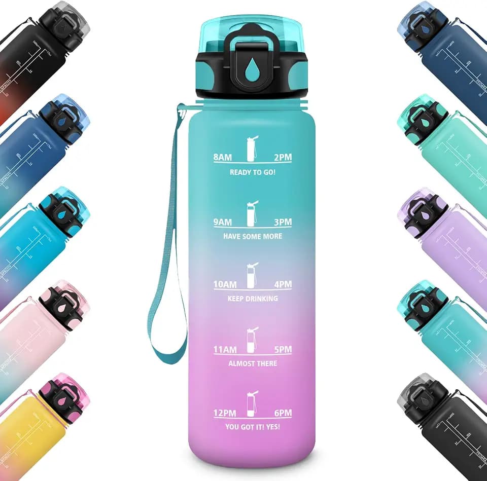 HoneyHolly Trinkflasche 0,5/1/1,5 Liter, Auslaufsicher, Trinkflasche Sport, Motivierende mit Zeitmarkierung, Wasserflasche, mit Filter, Trinkflasche Kohlensäure Geeignet, für Fitness Wandern