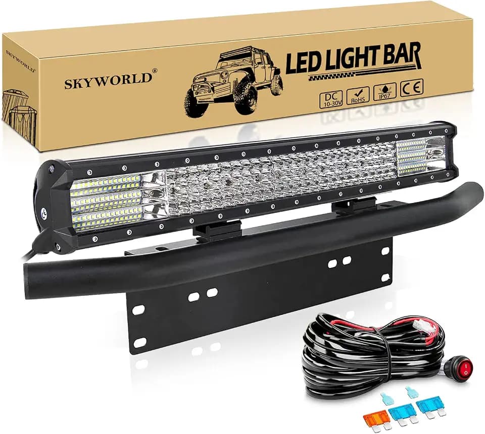 SKYWORLD 23 Inch Led Light Bar with Licence Bumper Plate Mounting Bracket