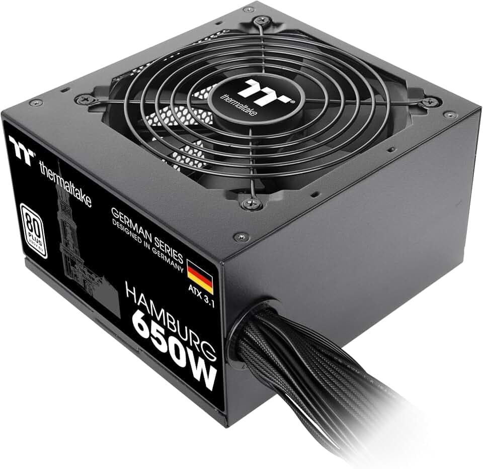 Thermaltake Hamburg 650W Netzteil | ATX 3.1 | PCIe 5.1 | 80Plus Weiß Zertifiziert | geräuscharmer Betrieb | German Series