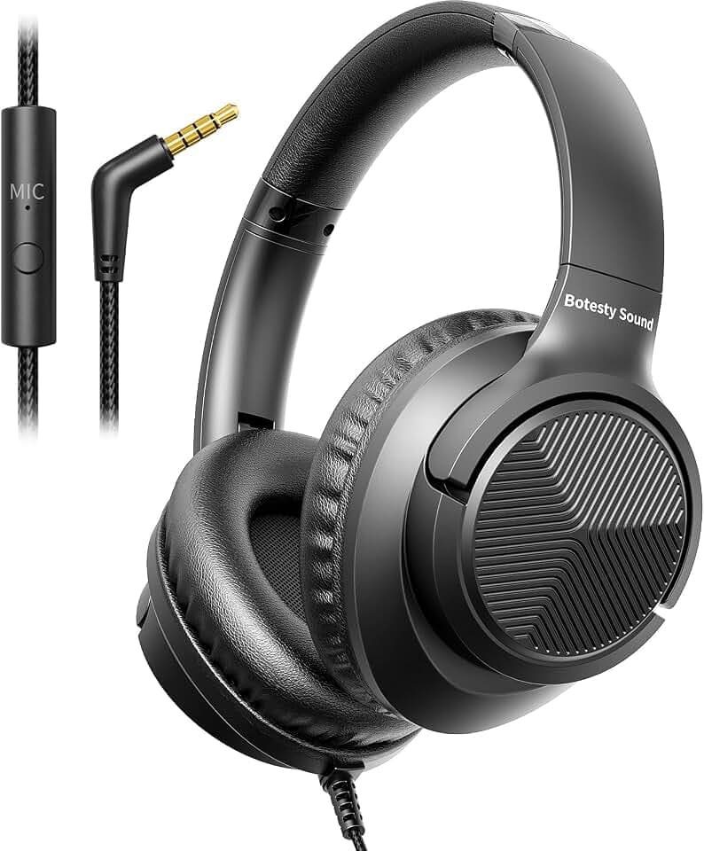 Botesty Sound Kopfhörer mit Kabel, 3,5mm Klinkenstecker mit Mikrofon Schwar