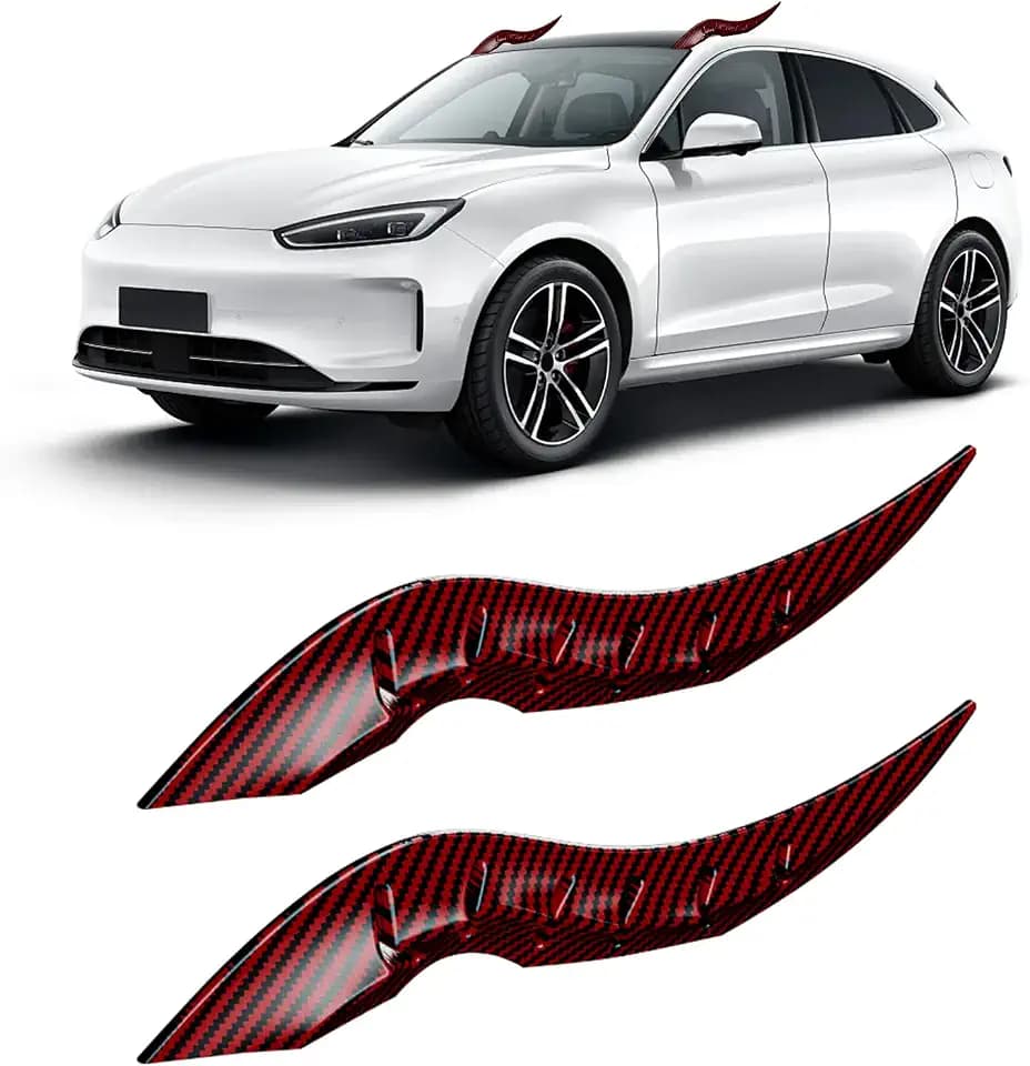 2PCS 3D Dragon Horn Shaped Car Roof Decal Cool Creative Devil Horn Vehicle Head Decor No-Drill Install Exterior Accessories Universal for Automobile Sedan SUV Pickup Truck-Red Carbon Fiber