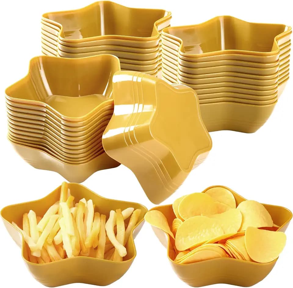 Honeydak 20 Pcs Gold Star Shaped Bowls Bulk Patriotic Star Plastic Plates Dessert Snack Candy Fruit Dishes Tableware for Graduation Chip Salad Wedding Holiday Party Supplies