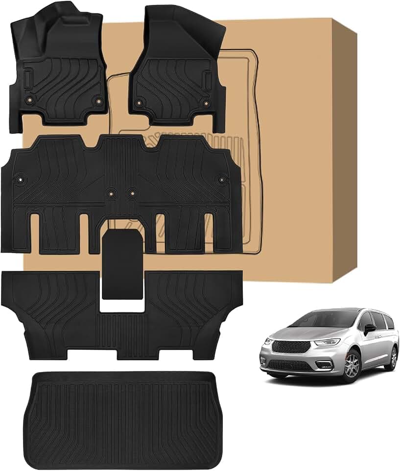 PELEUS Floor Mats for Chrysler Pacifica 2017-2026 & Voyager 2020-2026 (Gas Only) Odorless All Weather TPE Car Mats with Cargo Liner,Custom Fit for Touring/Select Trim,3 Row Full Set, Black
