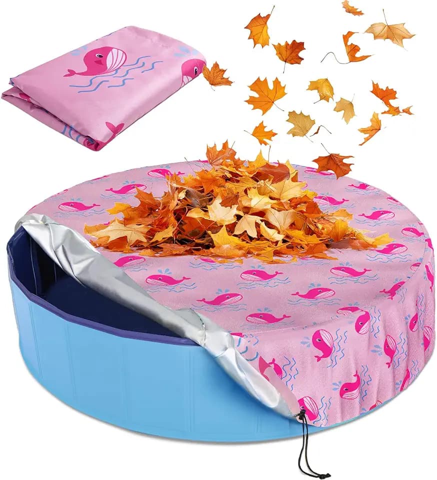 Foldable Round Dog Swimming Pool Cover, for 32"/48"/63" Collapsible Outdoor Tub,PVC Coating Waterproof and UV Protection (L-63 * 12 inch, Pink)