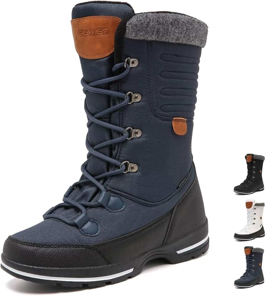 Geweo Winterstiefel Damen Wasserdicht Warm Gefüttert Schneestiefel Winterschuhe Rutschfest Winter Schneeboots Trekking Stiefel Winterboots Herren Outdoorschuhe, Navy Blau 38 EU