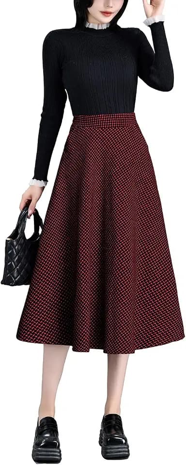 Rock Damen Lang Elegant Hohe Taille Winterrock A-Linie Röcke Wollrock Midirock Freizeitrock Herbst Skirts S-3XL