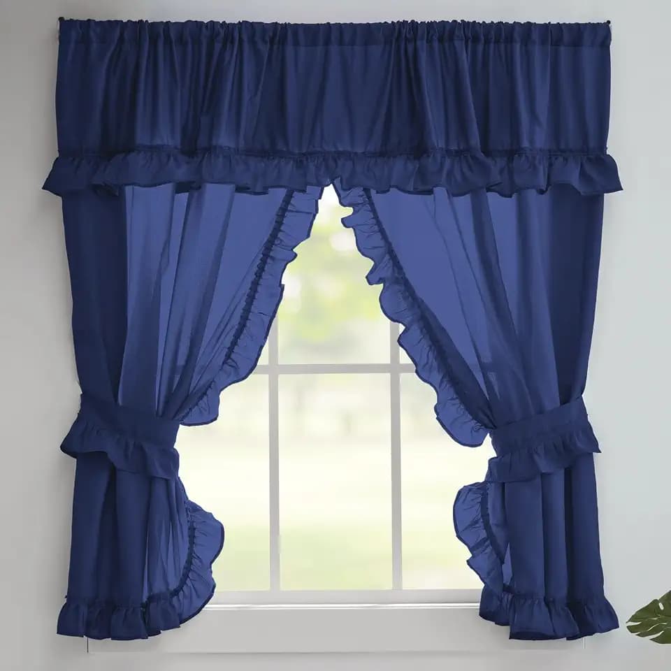 Ruffled Window Curtain Set Polyester Dark Sea