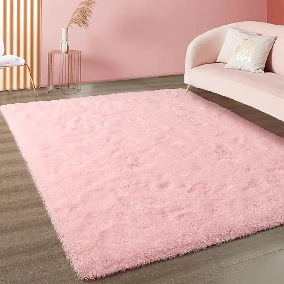 Merelax Pink Fluffy 4x6 Area Rugs for Bedroom Girls, Plush Washable Carpet