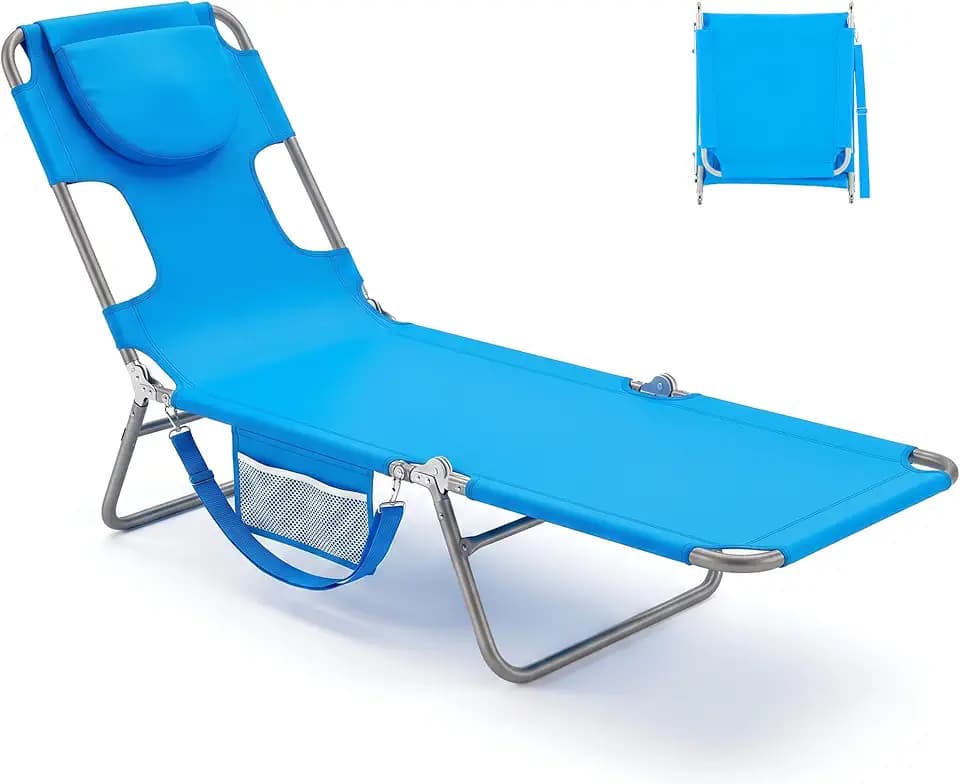 NEWBULIG Beach Lounge Chair Outdoor, Tanning Chair with Face Hole, Blue