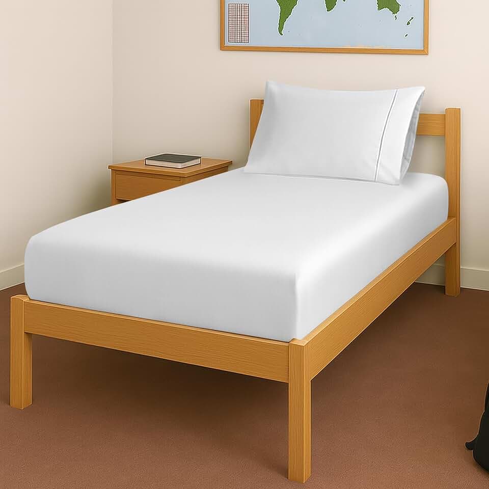 Pizuna Cotton Twin Fitted Sheet + 2 Pillowcases Set 400 Thread Count White