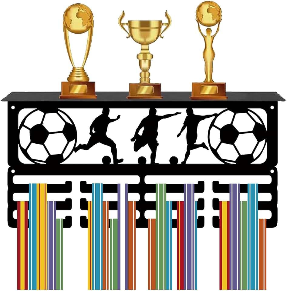 CREATCABIN Fußball-Medaillen-Aufhänger,Trophäenregal,Schwarz,40x20cm