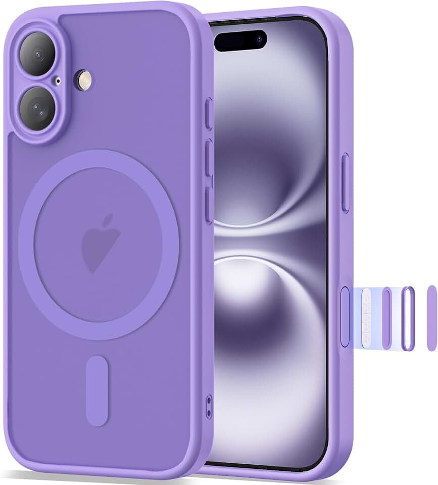 Compatible with iPhone 16 Case 6.1" [Compatible with Mag-Safe][Camera Control Button] Magnetic Matte Translucent Phone Case for iPhone 16,Purple