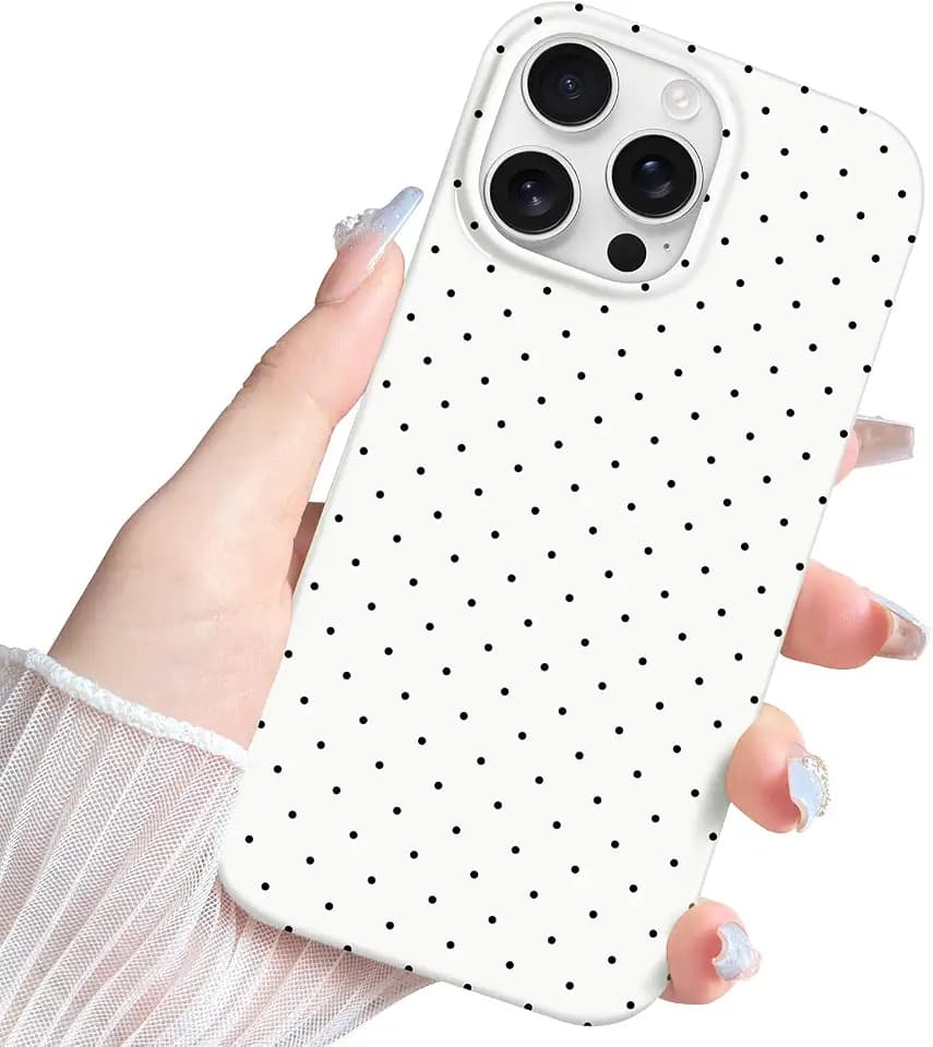 Anuck for iPhone 14 Pro Case Polka Dot Phone Case, Cute Trendy Polka Dots Pattern Print Aesthetic Simple Design Soft TPU Slim Shockproof Protective Phone Cover 6.1" for Women Girls - White