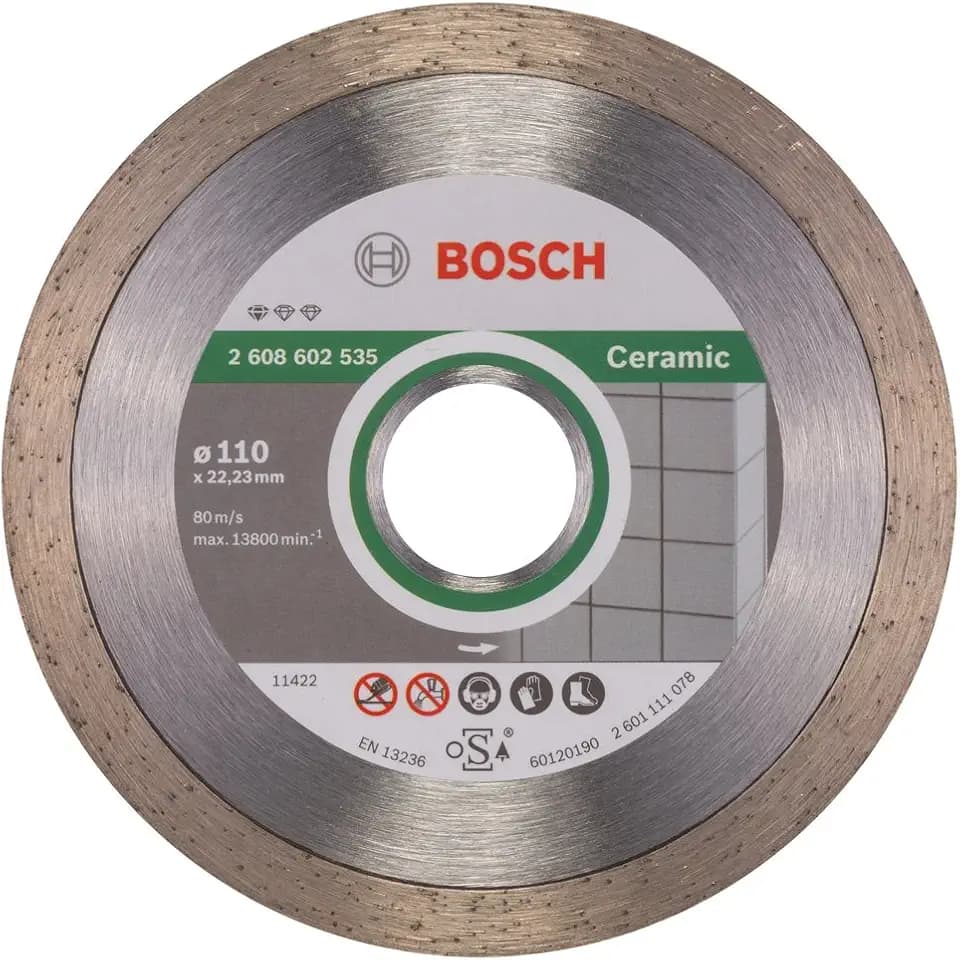 Bosch 1x Diamanttrennscheibe Standard for Ceramic (für Stein, Keramik, Fliesen, Marmor, Ø 110 x 22,23 x 1,6 x 7,5 mm, Zubehör für Winkelschleifer)