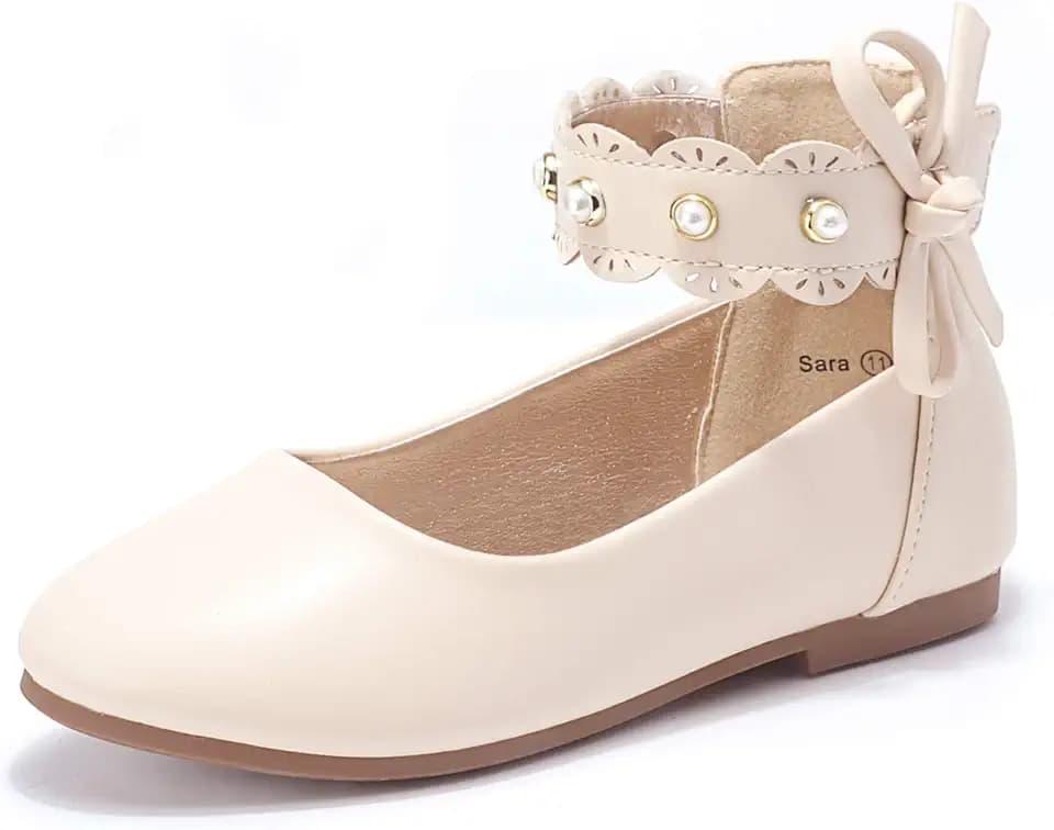 PANDANINJIA Girls Dress Shoes Kids Pearl Toddler Ballet Flats