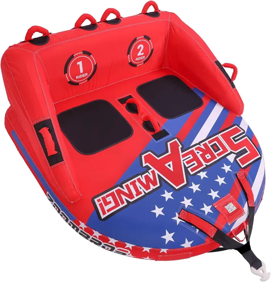 ZOOMBROS Towable Tubes for Boating 2-3 Person, Front/Back Tow Points Sofa Style Boat Tubes and Towables, Holds 340-510 lbs Large Capacity, Premium Nylon Cover for Adults