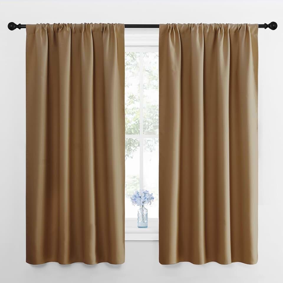 NICETOWN Gold Brown Blackout Curtains Panels for Window, Thermal Insulated Rod Pocket Blackout Drapes/Draperies for Living Room (2 Panels, W42 x L63 inches)
