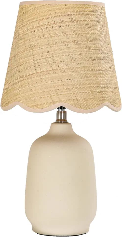 Pia Ricco 19" Modern Ceramic Table Lamp for Living Room Cream Base Desk Lamps for Bedroom Farmhouse Bedside Nightstand Lamp End Table Lamps,Beige,Rattan Shade