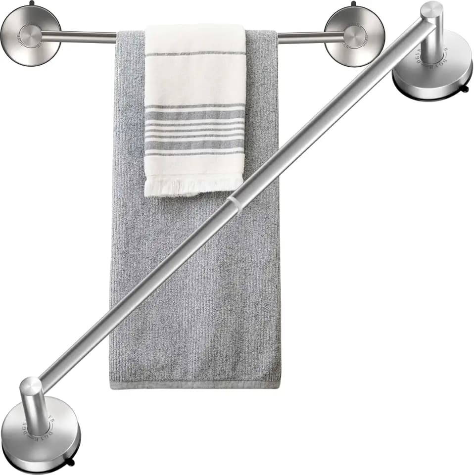 DGYB Adjustable Suction Cup Towel Bar for Bathroom 14-27 Inch Brushed Towel Rack No Drill Removable Shower Towel Holder for Glass Door