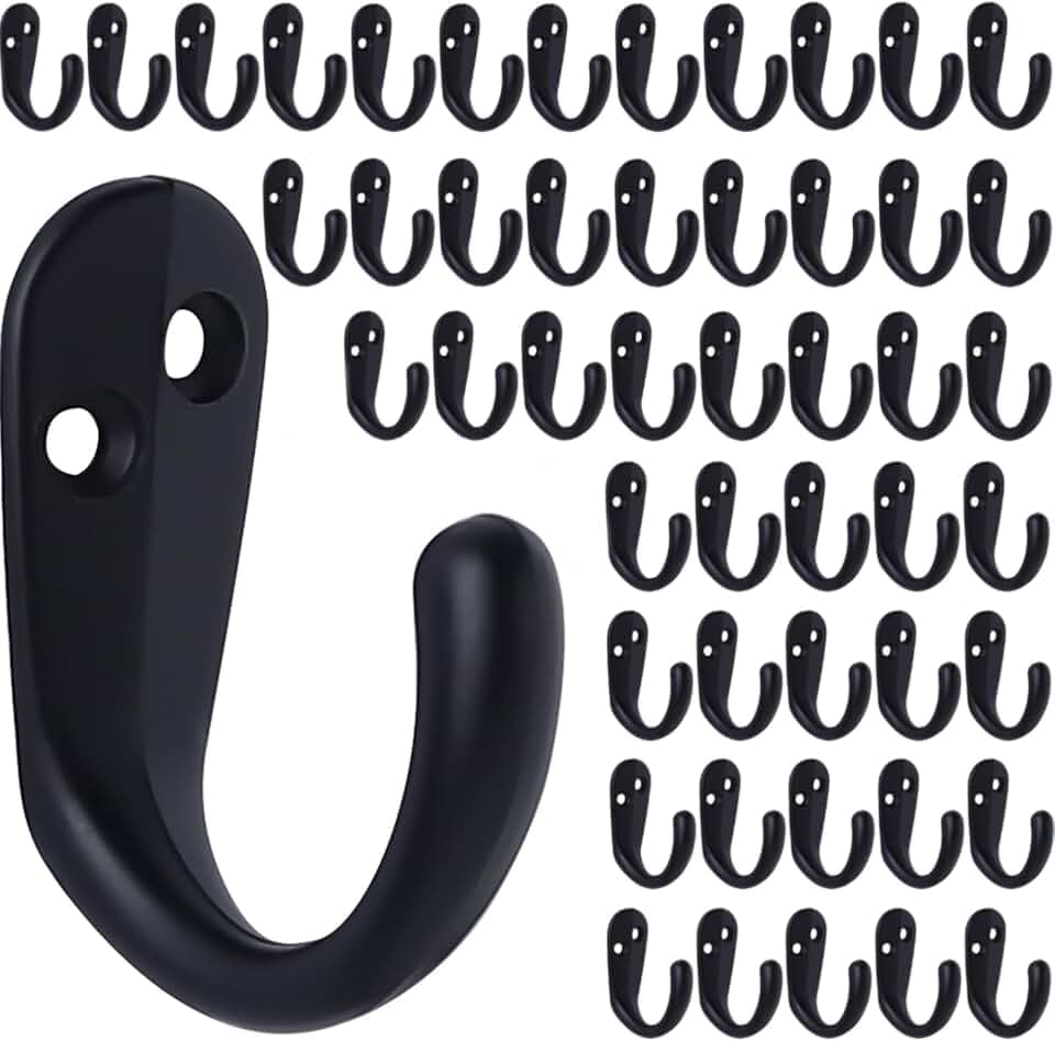 IBosins Wandhaken Einzelhaken, Handtuch- und Garderobenhaken mit 100 Schrauben, für Tassen, Becher, Taschen, Hüte, Caps, Schals und Haustierleinen, 50 Stück