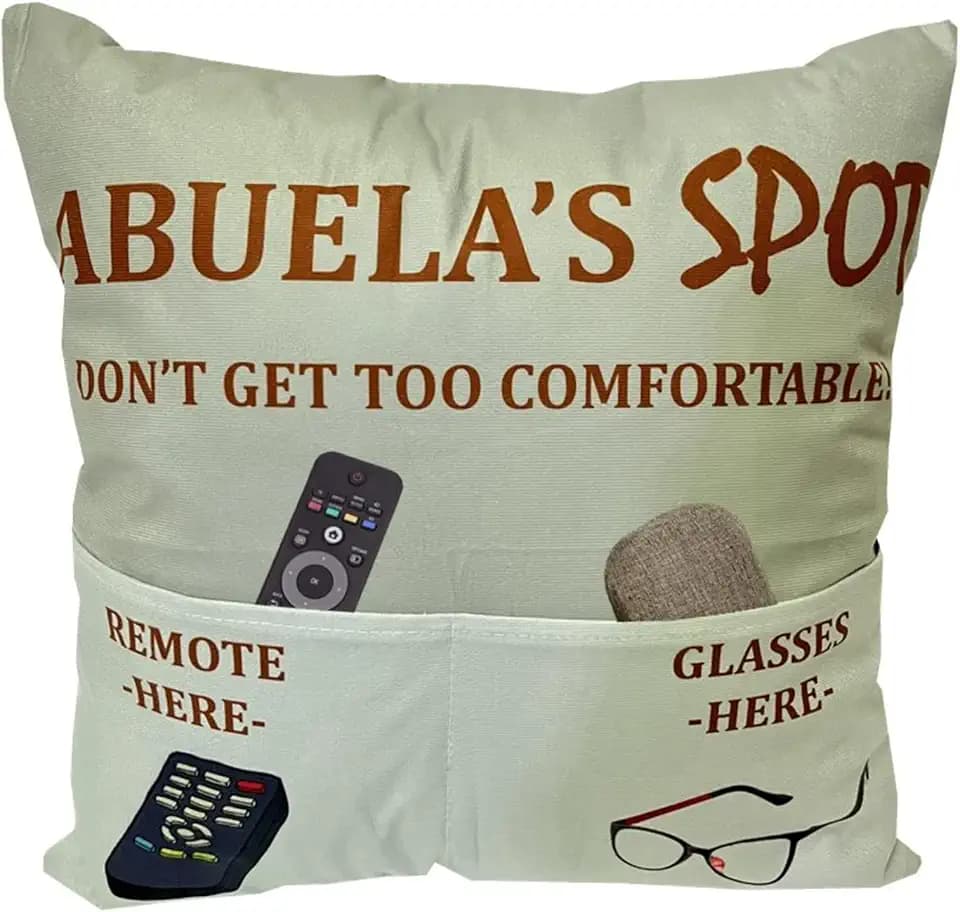 Abuela Gifts 2-Pocket 2-Sided Abuela’S SPOT Throw Pillow Covers 18x18 Inch+ Abuela Ever Engraved Spoon, Mother’s Day Birthday Stocking Stuffers Thanksgiving for Grandma Mom Nana Abuela Grandmother