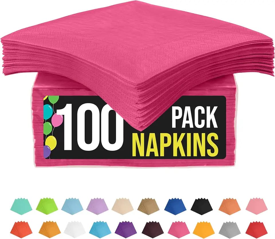 Party Solids Hot Pink Dinner Napkins Disposable Paper Napkins 100 Pcs