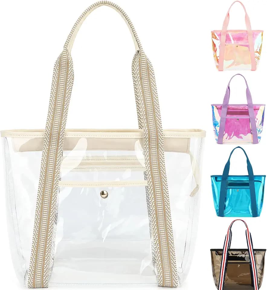 Fammart Clear Bags 12x6x12 Stadium Approved, Jelly Tote Bag for Women