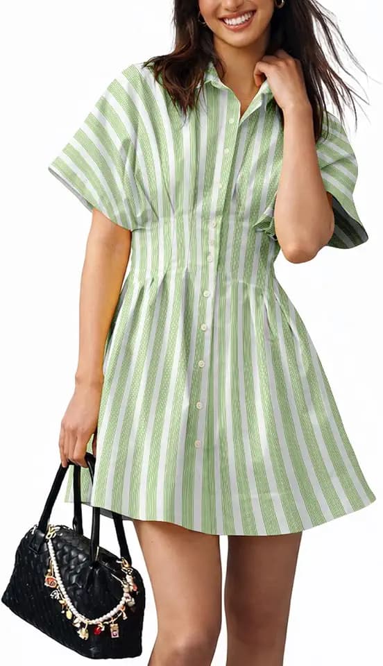 Shy Velvet Women's Mini Shirt Dress Button Down Short Sleeve Collared Dress