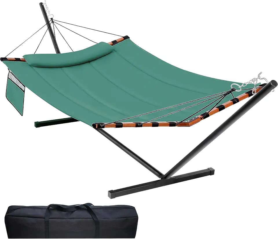 TegerDeger 12FT 2 Person Hammock with Stand V-Shape Spreader Bar -Lake Blue