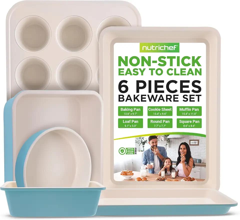 NutriChef 6 Pc Nonstick Baking Pan Set, Ceramic Bakeware Set - Turquoise