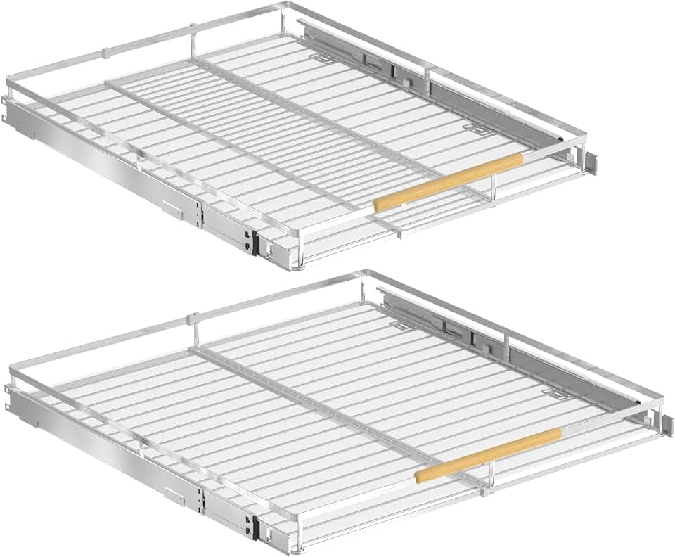 SANNO Verbrauchbare Ausziehbare Schrank-Organisator Schwere unten Montierte gleitende Schrankregal für Küche Speisekammer, Chrom, 2Packungen
