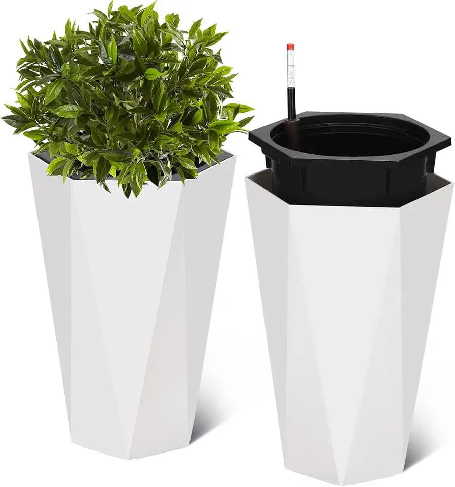 22.5" Tall Planters Set of 2, Self-Watering Planter, Outdoor Planters