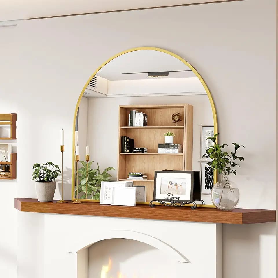 VooBang Wide Arched Wall Mirror, 31 x 32 inch Arch Bathroom Mirror Gold