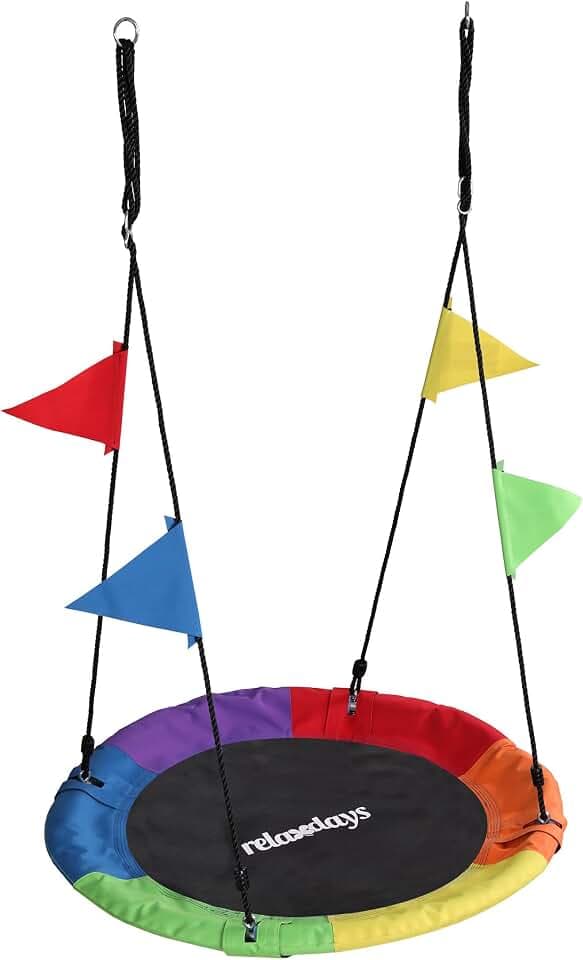 Relaxdays Nestschaukel, runde Hängeschaukel, mit Wimpeln, Kinder, bunt