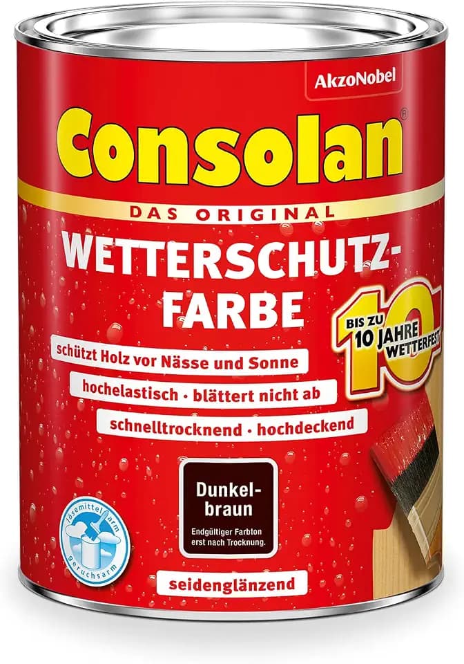 Consolan Wetterschutzfarbe, Deckender Holzschutz für Außen, Dunkelbraun, 750ml