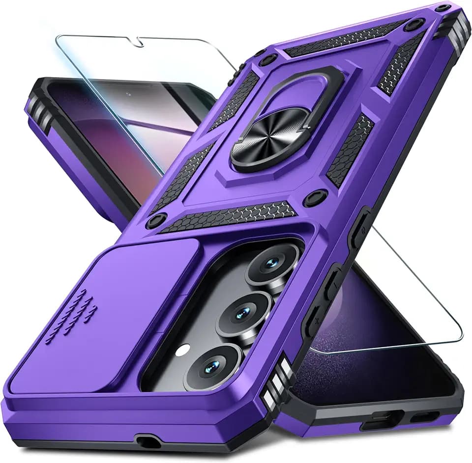 Janmitta for Samsung Galaxy S25 FE Case Built in Slide Camera Cover,Purple
