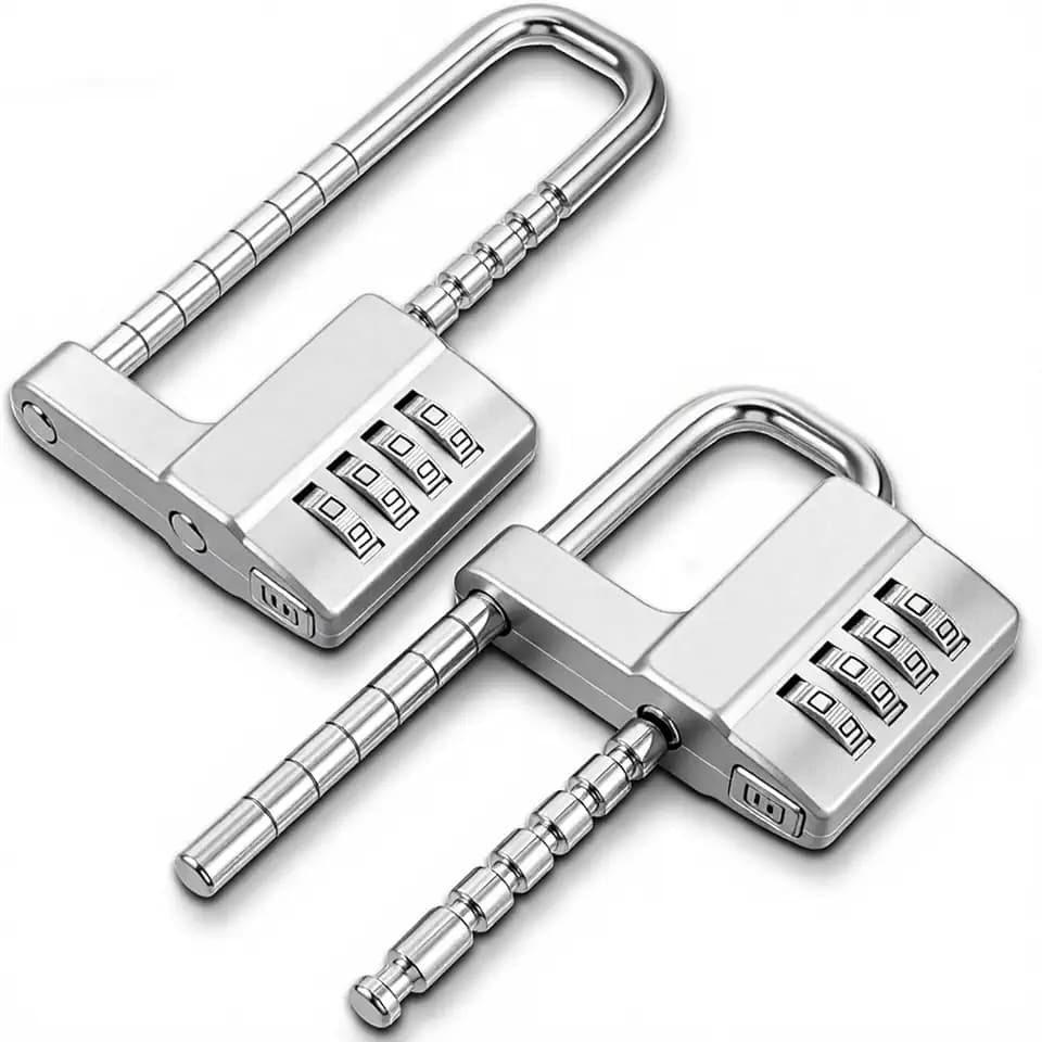 2Pcs 4Digit Combination Cabinet Lock U Shaped Code, Stainless Steel Adjustable Padlock with Code, Waterproof Metal Long Shackle Lock Retractable for Outdoor College Fences Sports Locker Gym