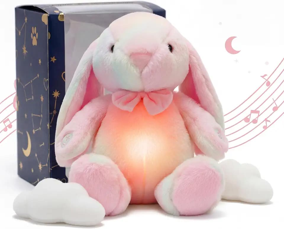 Breathing Bunny Stuffed Animal, 17-Inch Light-Up Rainbow Bunny Plush